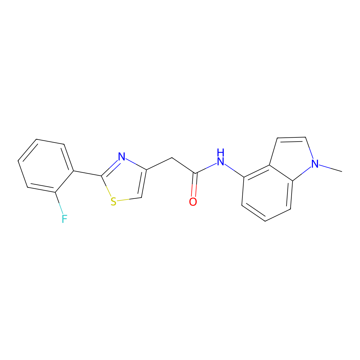 2-[2-(2-fluorophenyl)-1,3-thiazol-4-yl]-N-(1-methyl-1H-indol-4-yl)acetamide molecular structure, CAS 1351699-70-1