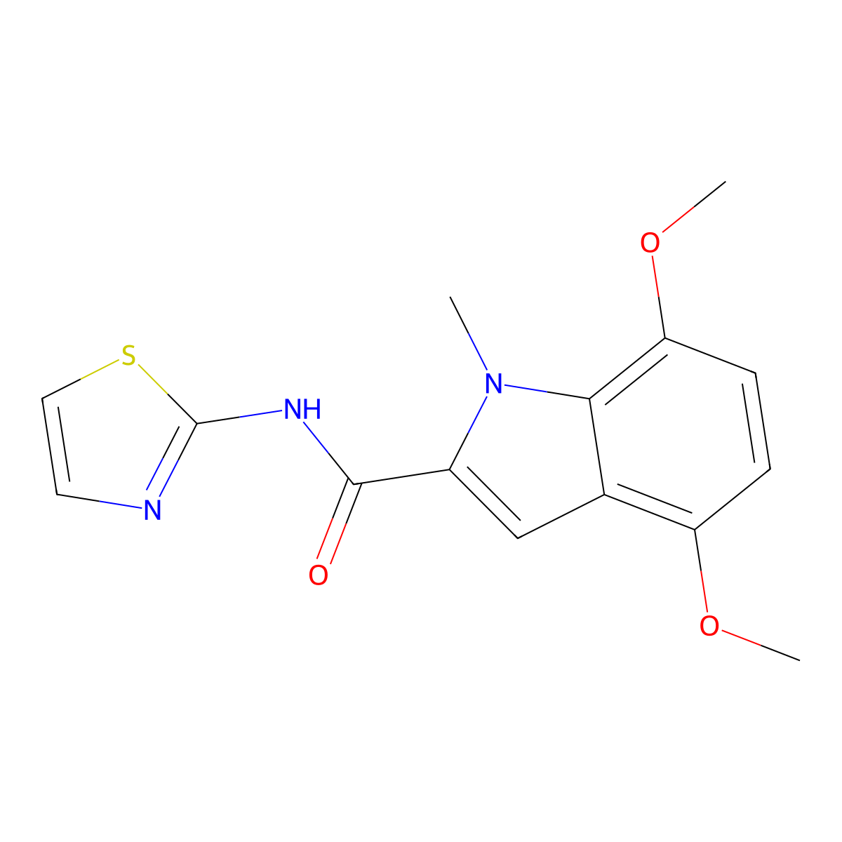4,7-dimethoxy-1-methyl-N-(1,3-thiazol-2-yl)-1H-indole-2-carboxamide molecular structure, CAS 1351699-74-5