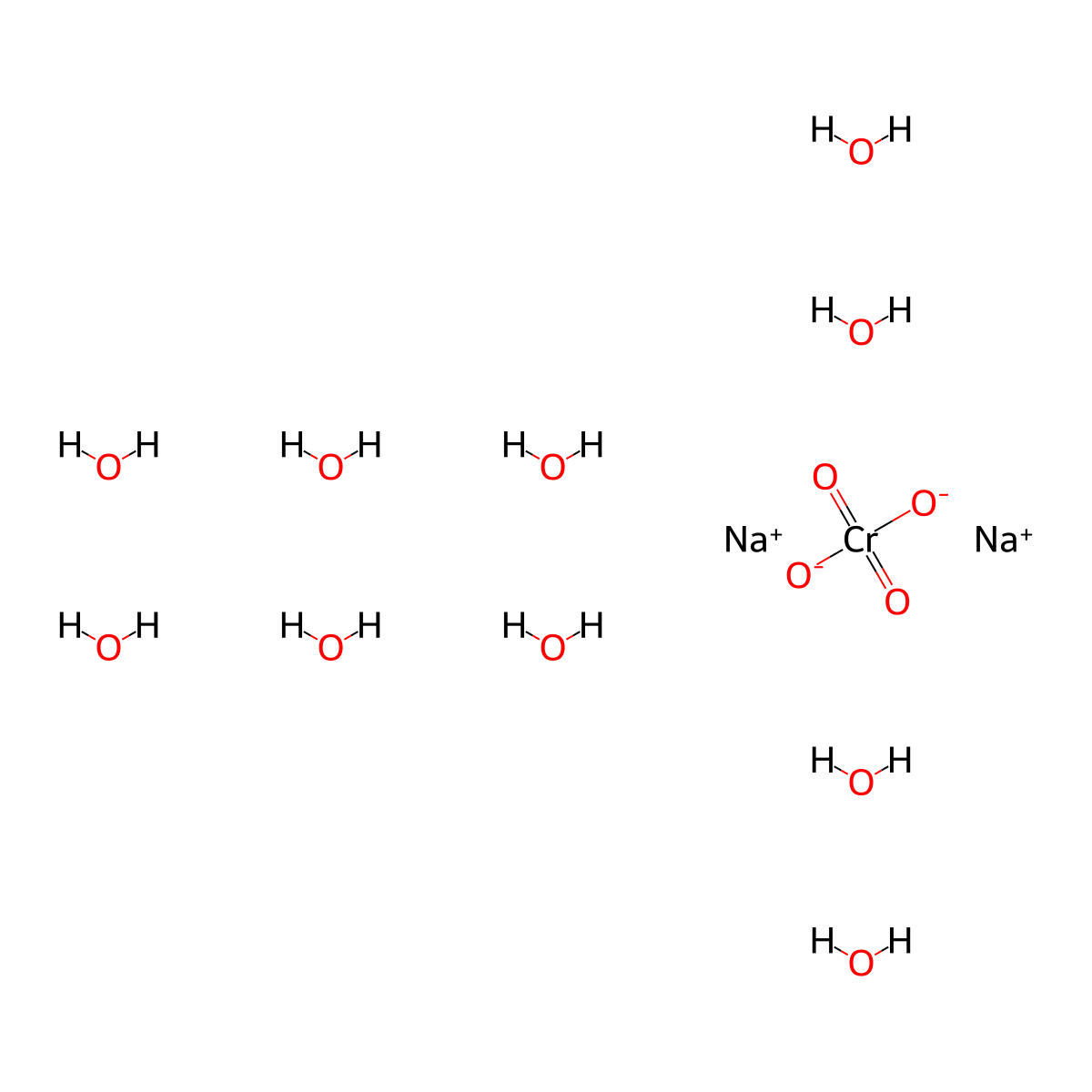 Chromic acid (H2CrO4), disodium salt, decahydrate molecular structure, CAS 13517-17-4