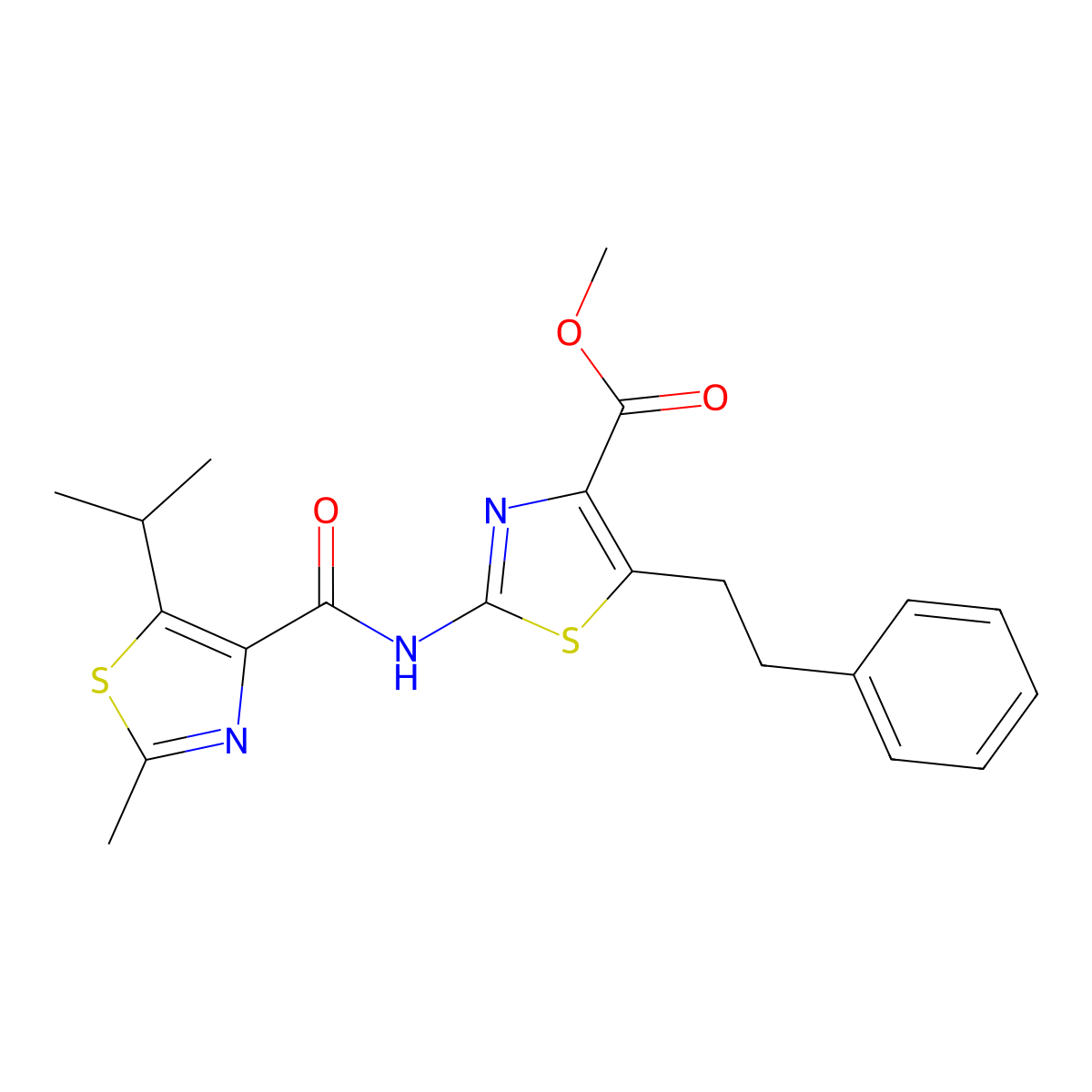 Methyl 2-({[2-methyl-5-(propan-2-yl)-1,3-thiazol-4-yl]carbonyl}amino)-5-(2-phenylethyl)-1,3-thiazole-4-carboxylate molecular structure, CAS 1351700-08-7