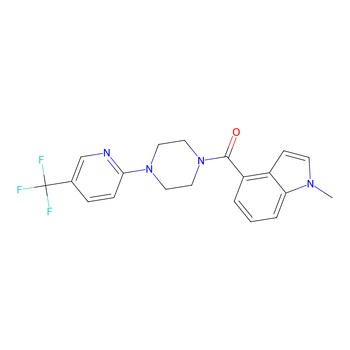 (1-methyl-1H-indol-4-yl){4-[5-(trifluoromethyl)pyridin-2-yl]piperazin-1-yl}methanone molecular structure, CAS 1351700-14-5