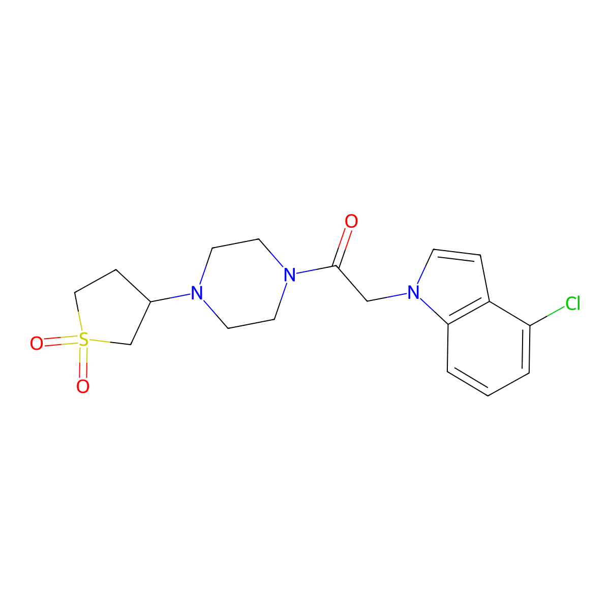 2-(4-chloro-1H-indol-1-yl)-1-(4-(1,1-dioxidotetrahydrothiophen-3-yl)piperazin-1-yl)ethanone molecular structure, CAS 1351700-24-7