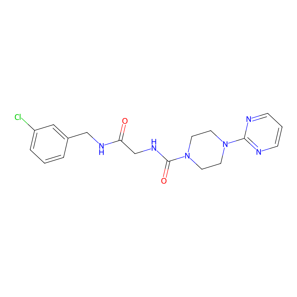 N-{2-[(3-chlorobenzyl)amino]-2-oxoethyl}-4-(pyrimidin-2-yl)piperazine-1-carboxamide molecular structure, CAS 1351700-28-1