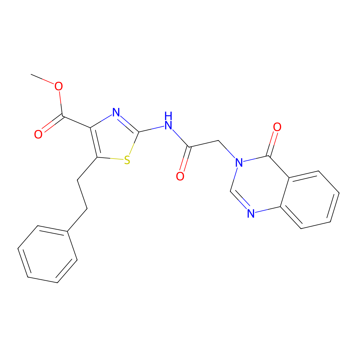 methyl 2-{[(4-oxoquinazolin-3(4H)-yl)acetyl]amino}-5-(2-phenylethyl)-1,3-thiazole-4-carboxylate molecular structure, CAS 1351700-29-2