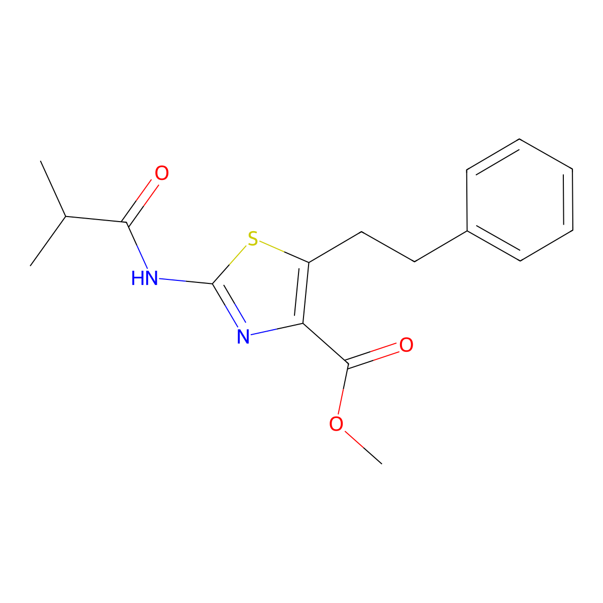 Methyl 2-(isobutyrylamino)-5-phenethyl-1,3-thiazole-4-carboxylate molecular structure, CAS 1351700-31-6