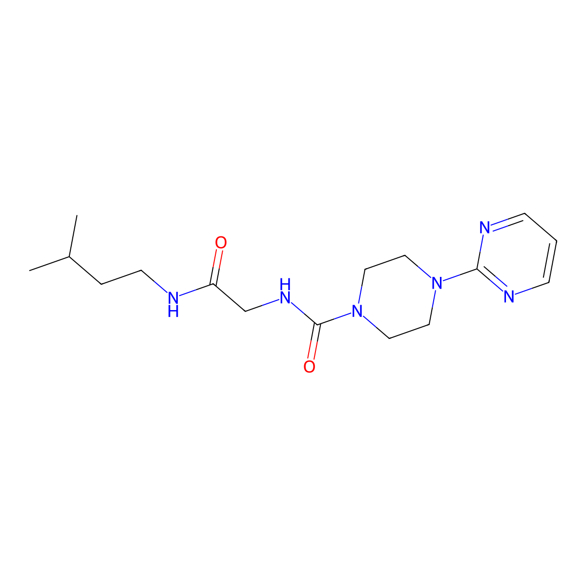 N-{2-[(3-methylbutyl)amino]-2-oxoethyl}-4-(pyrimidin-2-yl)piperazine-1-carboxamide molecular structure, CAS 1351700-38-3
