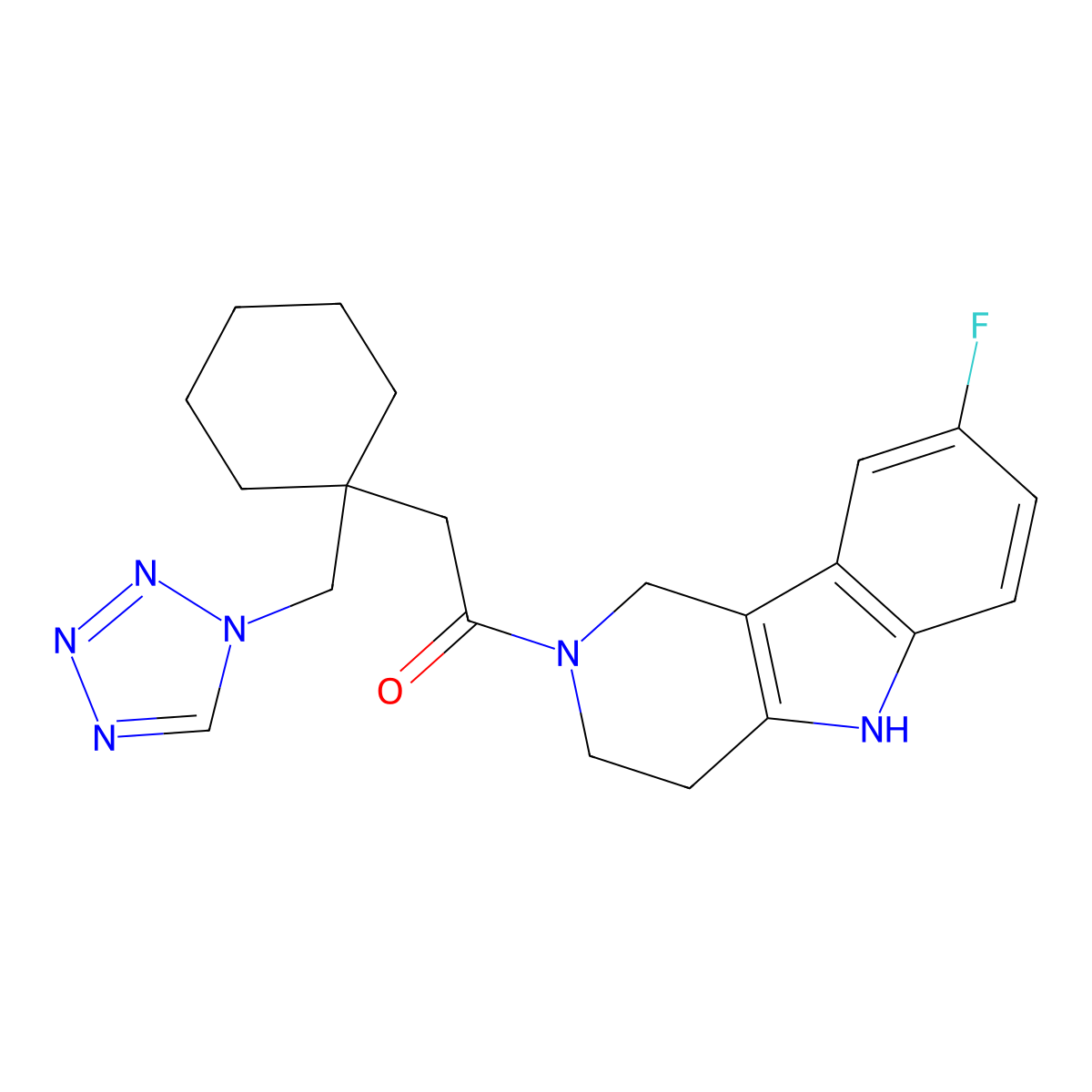 1-(8-fluoro-1,3,4,5-tetrahydro-2H-pyrido[4,3-b]indol-2-yl)-2-[1-(1H-tetrazol-1-ylmethyl)cyclohexyl]ethanone molecular structure, CAS 1351700-46-3