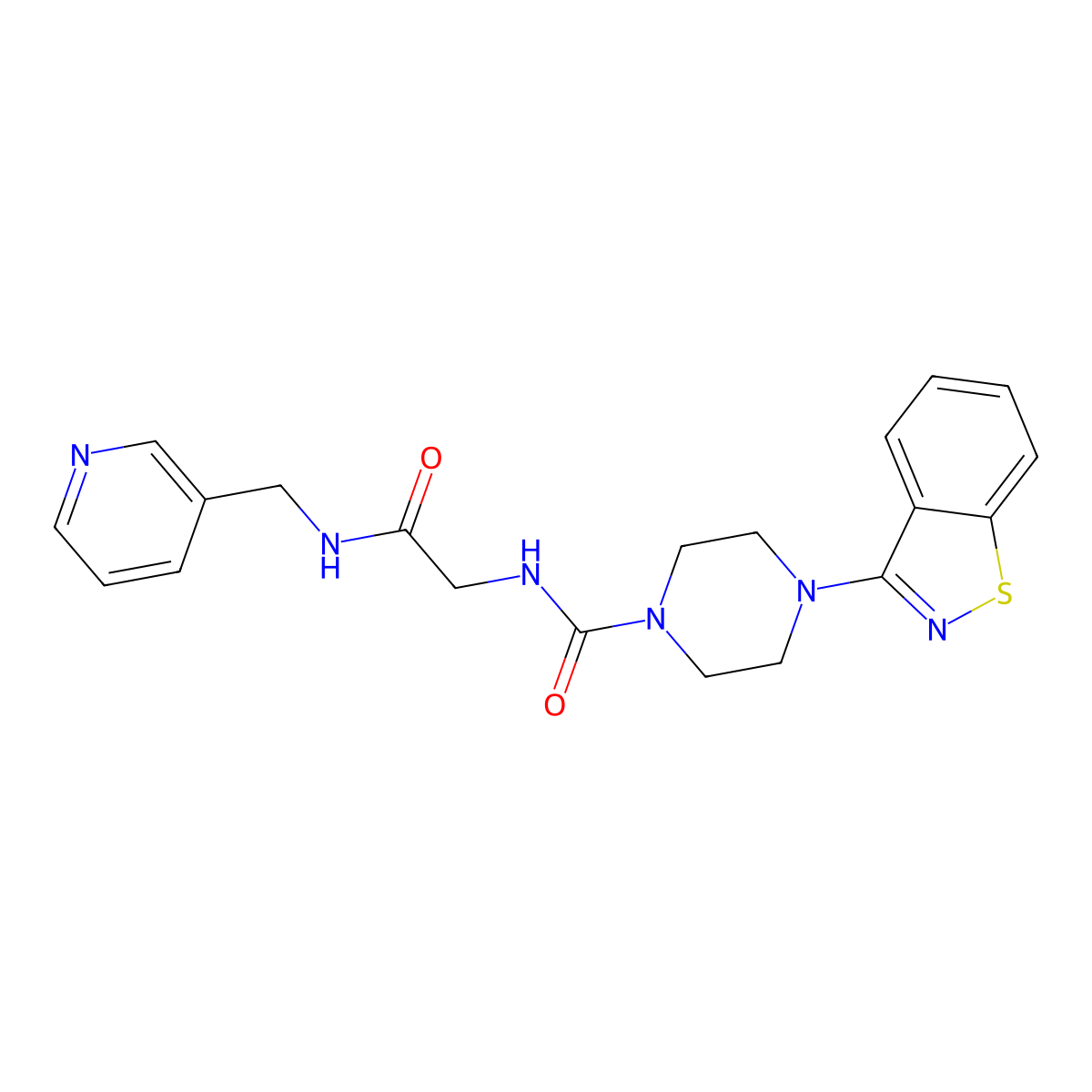 4-(1,2-benzothiazol-3-yl)-N-{2-oxo-2-[(pyridin-3-ylmethyl)amino]ethyl}piperazine-1-carboxamide molecular structure, CAS 1351700-72-5