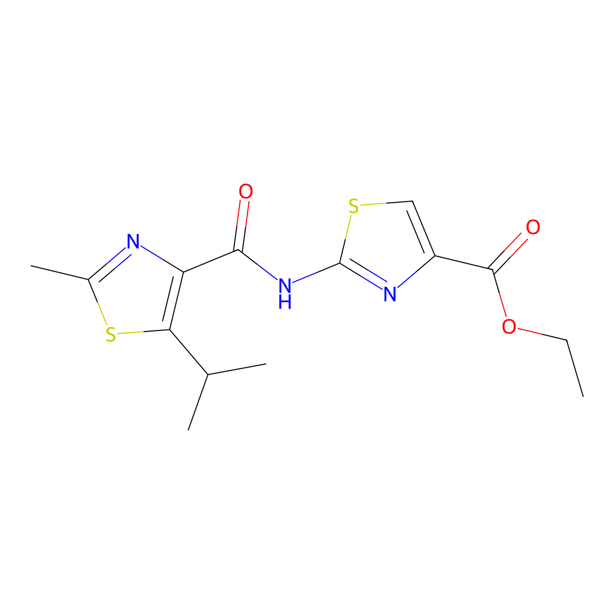 Ethyl 2-({[2-methyl-5-(propan-2-yl)-1,3-thiazol-4-yl]carbonyl}amino)-1,3-thiazole-4-carboxylate molecular structure, CAS 1351700-90-7