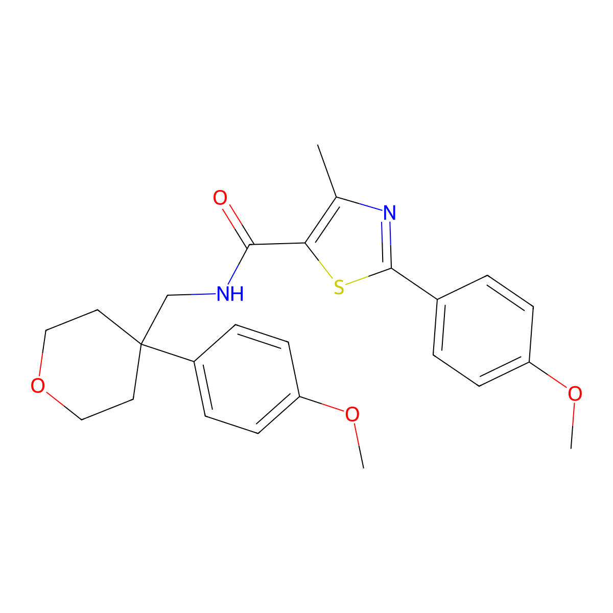 2-(4-methoxyphenyl)-N-{[4-(4-methoxyphenyl)tetrahydro-2H-pyran-4-yl]methyl}-4-methyl-1,3-thiazole-5-carboxamide molecular structure, CAS 1351700-91-8