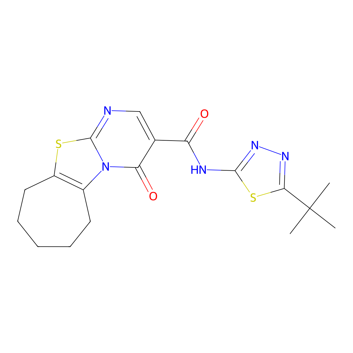 N-(5-tert-butyl-1,3,4-thiadiazol-2-yl)-4-oxo-7,8,9,10-tetrahydro-4H,6H-cyclohepta[4,5][1,3]thiazolo[3,2-a]pyrimidine-3-carboxamide molecular structure, CAS 1351701-02-4