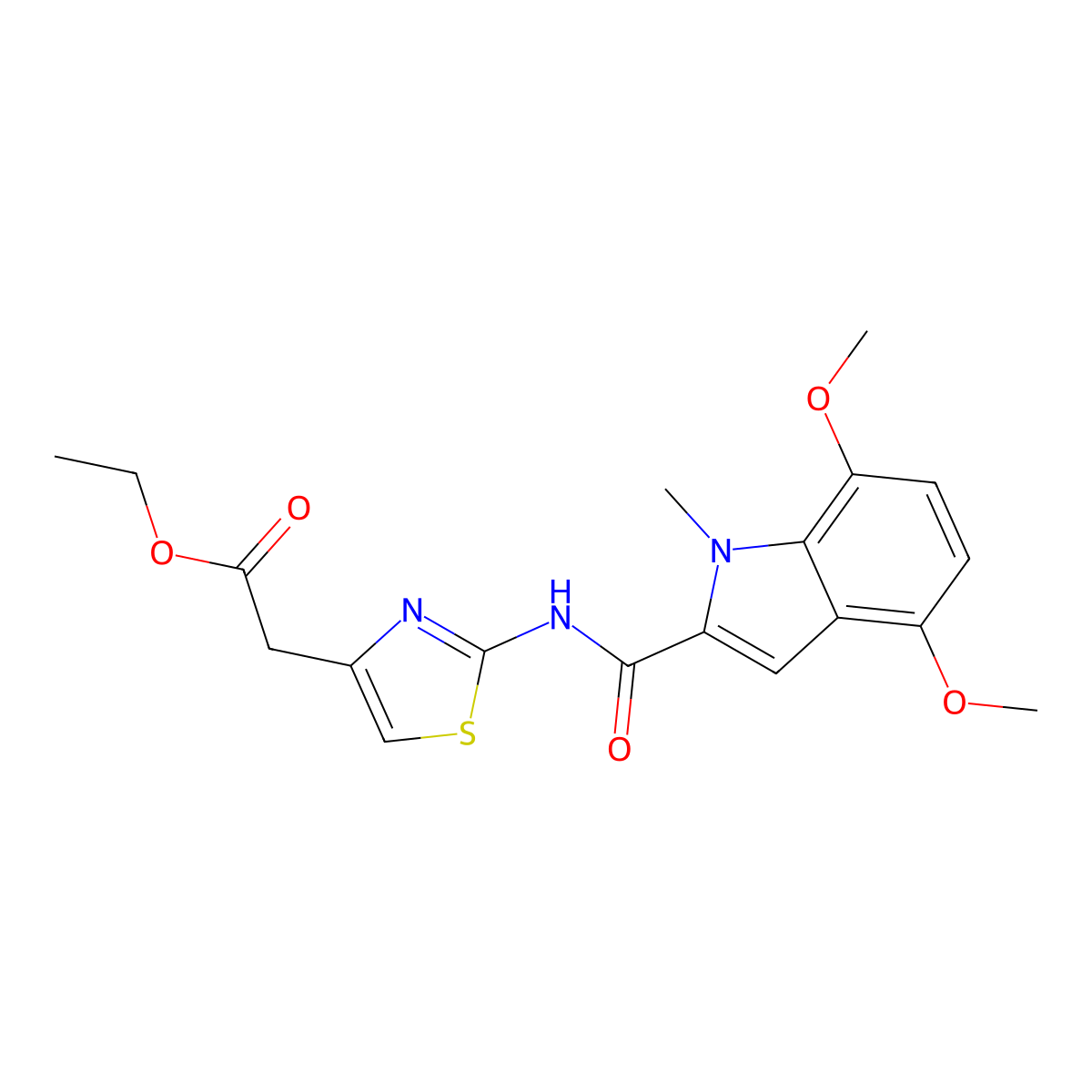 ethyl (2-{[(4,7-dimethoxy-1-methyl-1H-indol-2-yl)carbonyl]amino}-1,3-thiazol-4-yl)acetate molecular structure, CAS 1351701-04-6