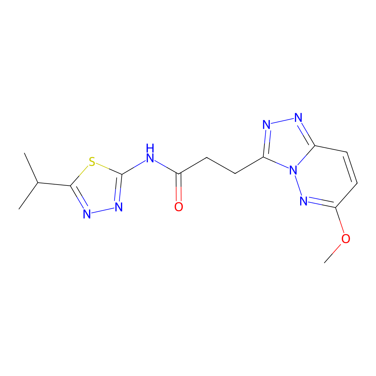N-(5-isopropyl-1,3,4-thiadiazol-2-yl)-3-(6-methoxy-[1,2,4]triazolo[4,3-b]pyridazin-3-yl)propanamide molecular structure, CAS 1351701-11-5