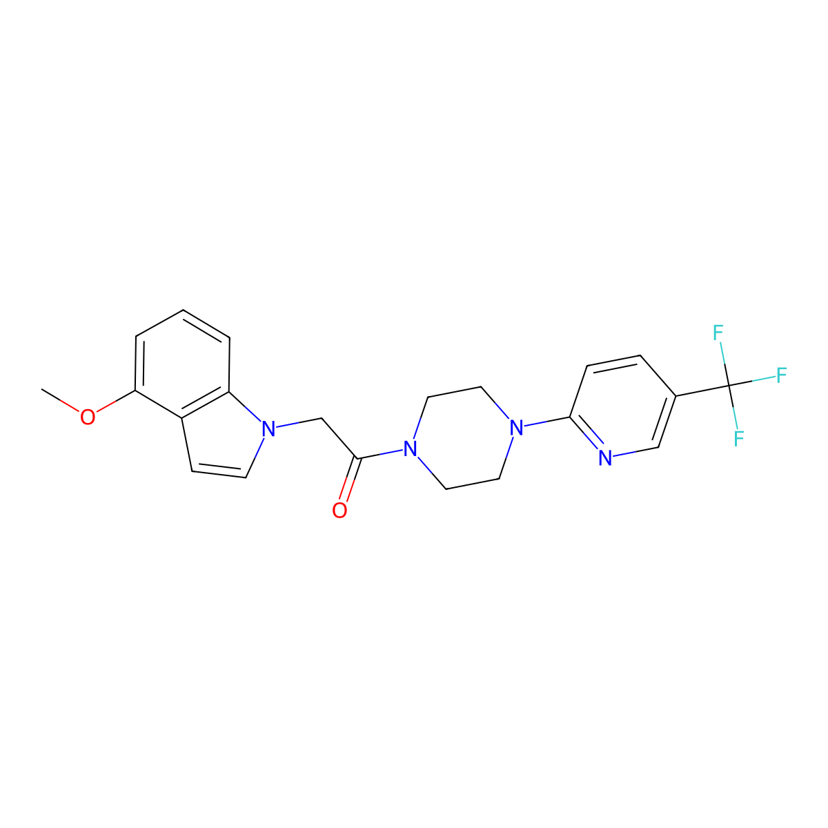 2-(4-methoxy-1H-indol-1-yl)-1-{4-[5-(trifluoromethyl)-2-pyridyl]piperazino}-1-ethanone molecular structure, CAS 1351701-23-9