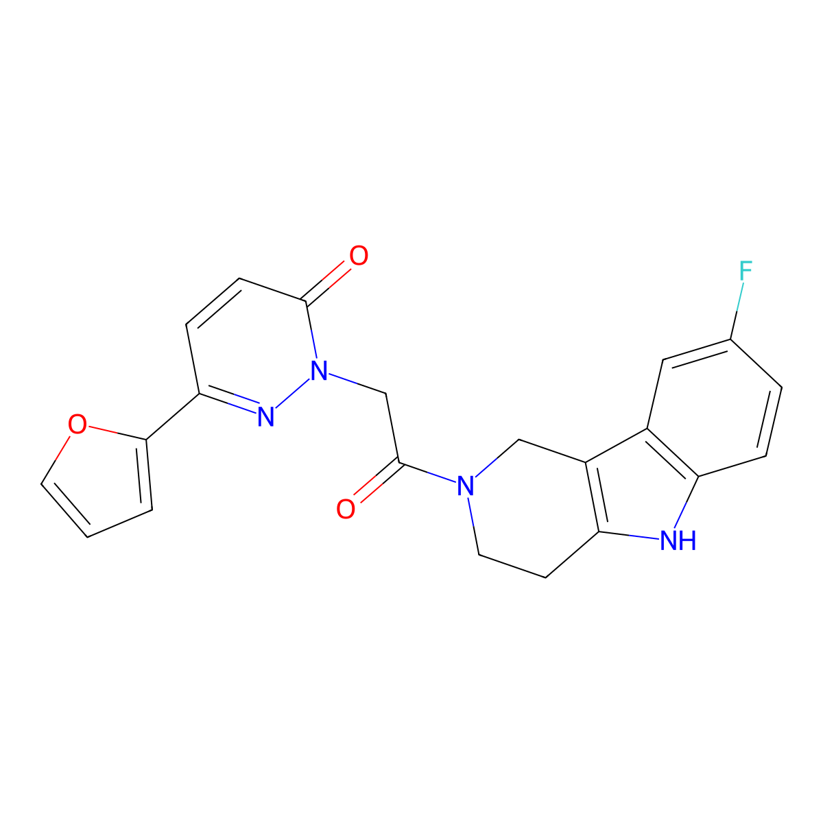 2-[2-(8-fluoro-1,3,4,5-tetrahydro-2H-pyrido[4,3-b]indol-2-yl)-2-oxoethyl]-6-(2-furyl)-3(2H)-pyridazinone molecular structure, CAS 1351701-34-2