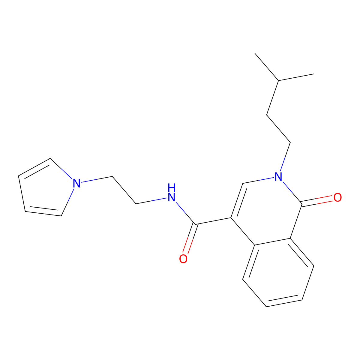 2-(3-methylbutyl)-1-oxo-N-[2-(1H-pyrrol-1-yl)ethyl]-1,2-dihydroisoquinoline-4-carboxamide molecular structure, CAS 1351701-47-7