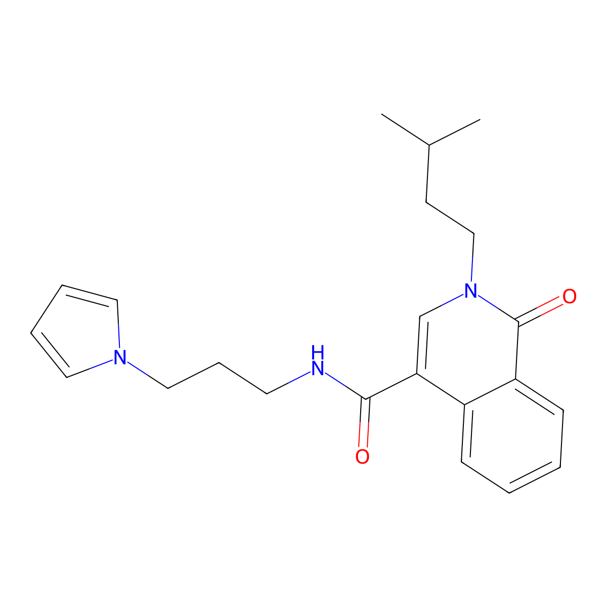 2-(3-methylbutyl)-1-oxo-N-[3-(1H-pyrrol-1-yl)propyl]-1,2-dihydroisoquinoline-4-carboxamide molecular structure, CAS 1351701-48-8