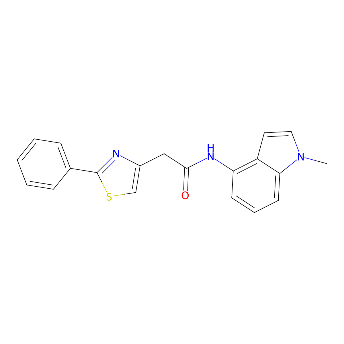N-(1-methyl-1H-indol-4-yl)-2-(2-phenyl-1,3-thiazol-4-yl)acetamide molecular structure, CAS 1351701-59-1
