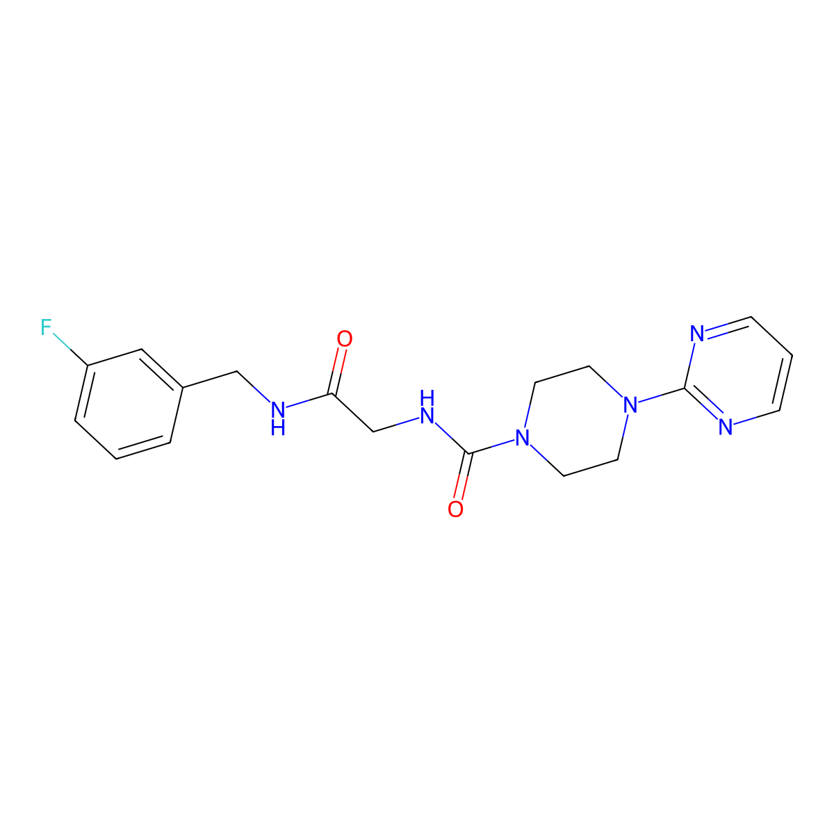 N-{2-[(3-fluorobenzyl)amino]-2-oxoethyl}-4-(pyrimidin-2-yl)piperazine-1-carboxamide molecular structure, CAS 1351702-05-0