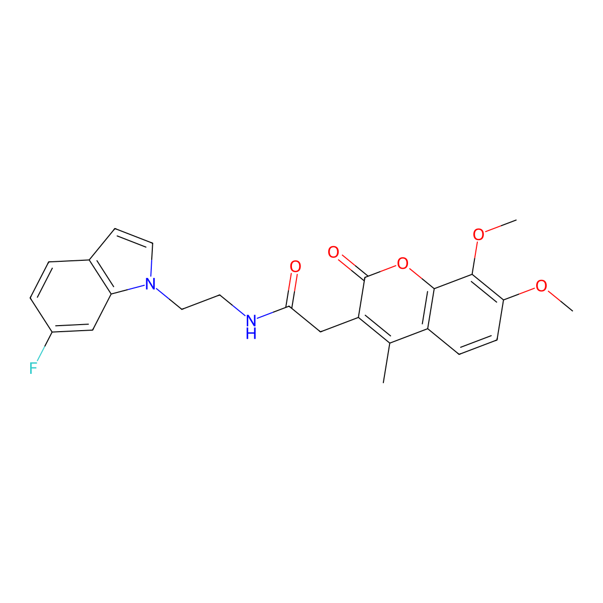 2-(7,8-dimethoxy-4-methyl-2-oxo-2H-chromen-3-yl)-N-[2-(6-fluoro-1H-indol-1-yl)ethyl]acetamide molecular structure, CAS 1351702-18-5
