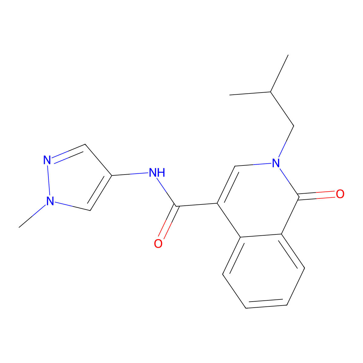 2-(2-methylpropyl)-N-(1-methyl-1H-pyrazol-4-yl)-1-oxo-1,2-dihydroisoquinoline-4-carboxamide molecular structure, CAS 1351702-50-5