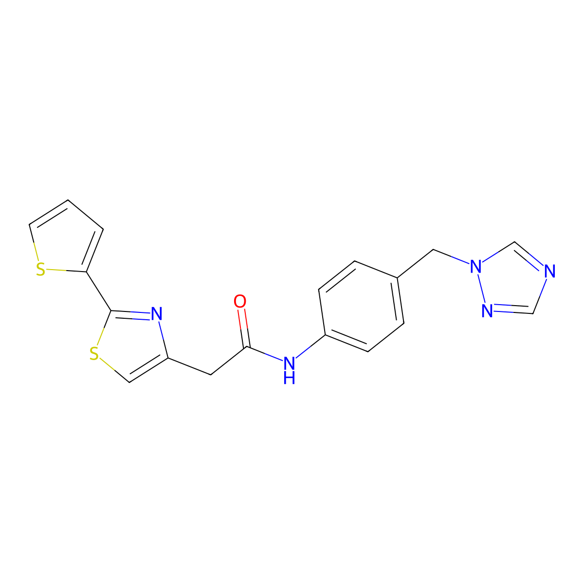 2-[2-(thiophen-2-yl)-1,3-thiazol-4-yl]-N-[4-(1H-1,2,4-triazol-1-ylmethyl)phenyl]acetamide molecular structure, CAS 1351702-66-3
