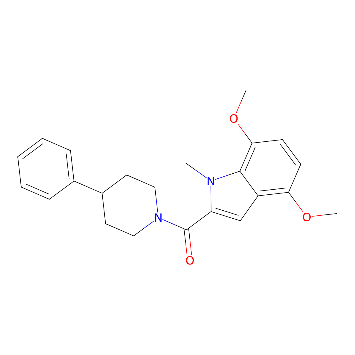 (4,7-dimethoxy-1-methyl-1H-indol-2-yl)(4-phenylpiperidin-1-yl)methanone molecular structure, CAS 1351702-67-4