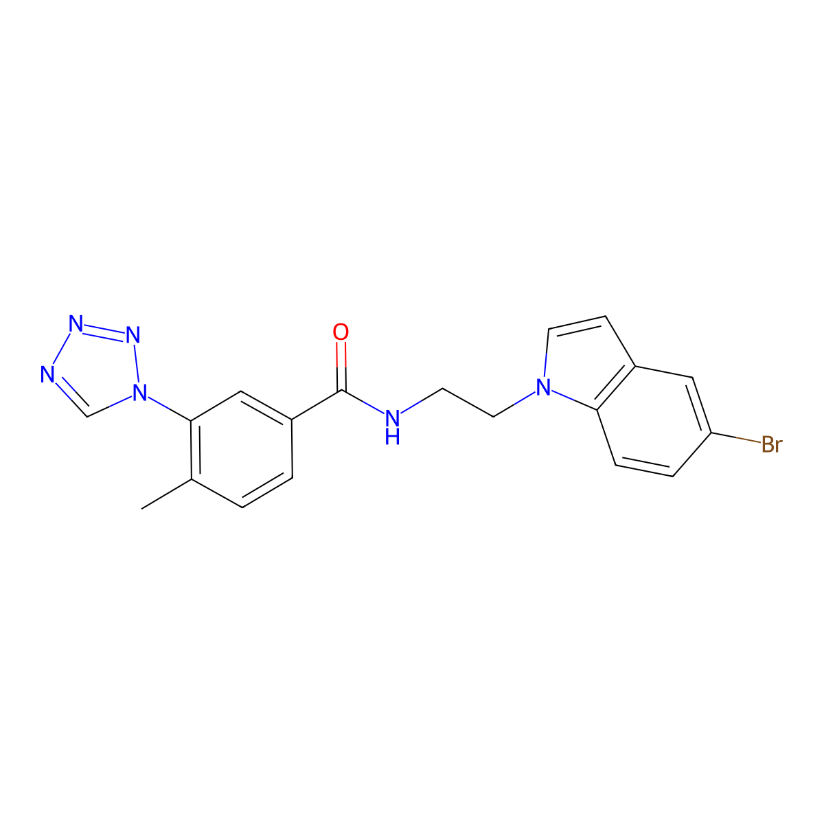 N-[2-(5-bromo-1H-indol-1-yl)ethyl]-4-methyl-3-(1H-tetrazol-1-yl)benzamide molecular structure, CAS 1351702-73-2