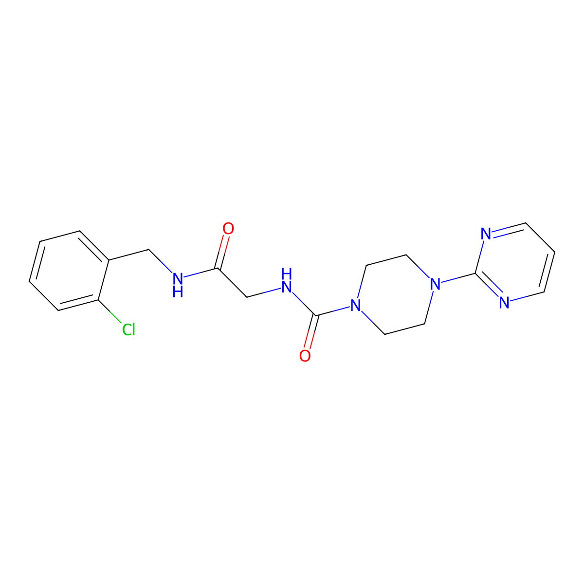 N-{2-[(2-chlorobenzyl)amino]-2-oxoethyl}-4-(pyrimidin-2-yl)piperazine-1-carboxamide molecular structure, CAS 1351702-80-1