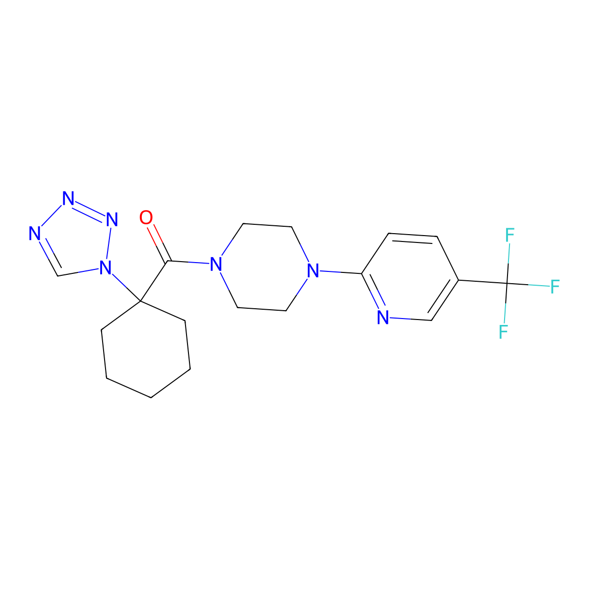 [1-(1H-tetrazol-1-yl)cyclohexyl]{4-[5-(trifluoromethyl)pyridin-2-yl]piperazin-1-yl}methanone molecular structure, CAS 1351702-89-0