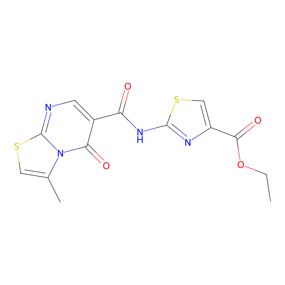 ethyl 2-{[(3-methyl-5-oxo-5H-[1,3]thiazolo[3,2-a]pyrimidin-6-yl)carbonyl]amino}-1,3-thiazole-4-carboxylate molecular structure, CAS 1351702-97-0