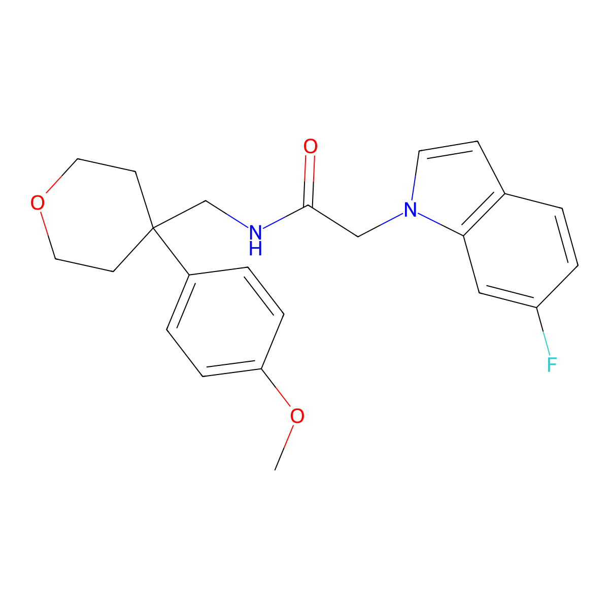 2-(6-fluoro-1H-indol-1-yl)-N-{[4-(4-methoxyphenyl)tetrahydro-2H-pyran-4-yl]methyl}acetamide molecular structure, CAS 1351702-99-2