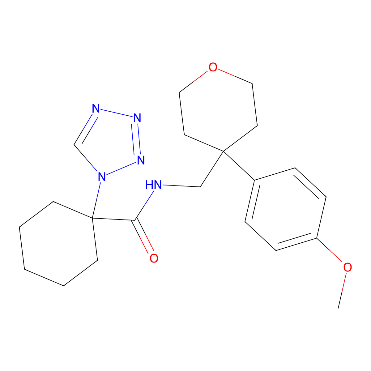 N-{[4-(4-methoxyphenyl)tetrahydro-2H-pyran-4-yl]methyl}-1-(1H-1,2,3,4-tetraazol-1-yl)-1-cyclohexanecarboxamide molecular structure, CAS 1351703-04-2