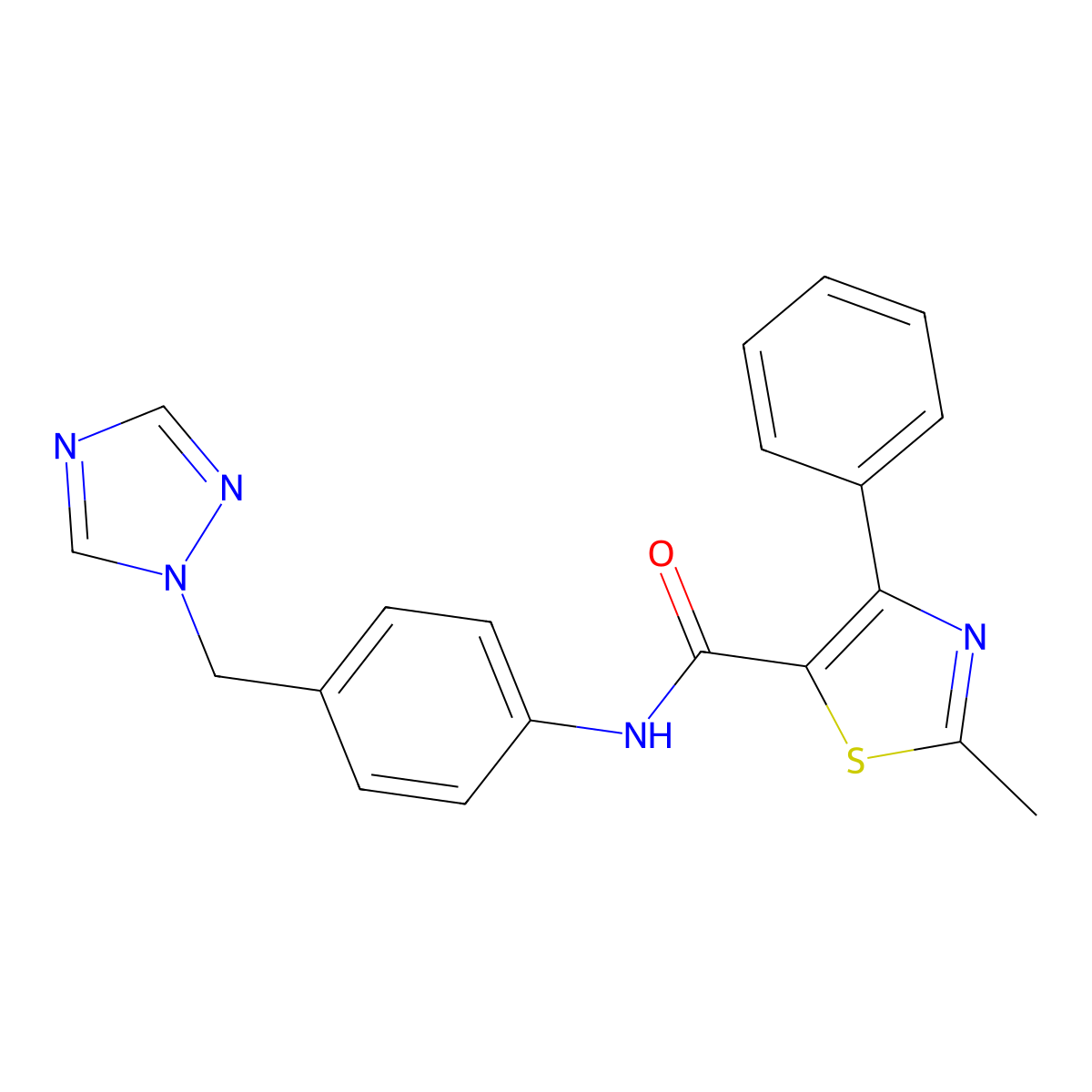2-methyl-4-phenyl-N-[4-(1H-1,2,4-triazol-1-ylmethyl)phenyl]-1,3-thiazole-5-carboxamide molecular structure, CAS 1351703-05-3