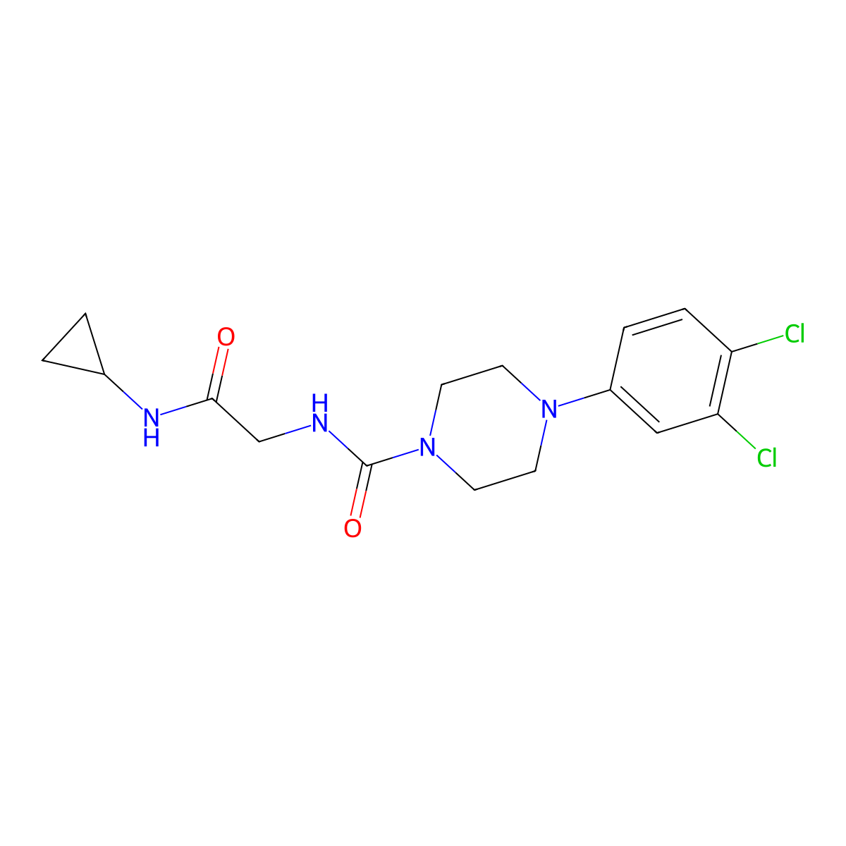N-[2-(cyclopropylamino)-2-oxoethyl]-4-(3,4-dichlorophenyl)piperazine-1-carboxamide molecular structure, CAS 1351703-18-8