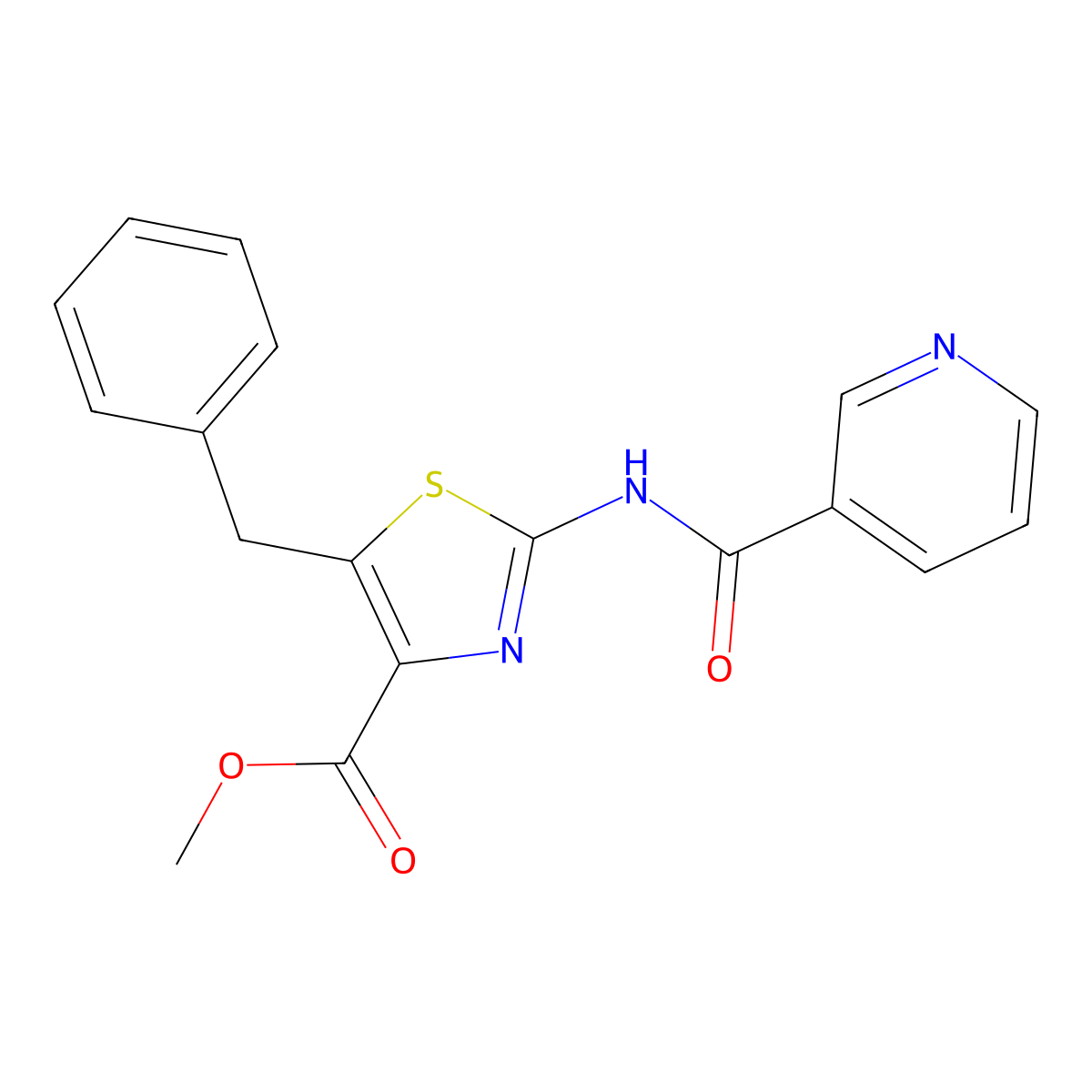 Methyl 5-benzyl-2-[(3-pyridylcarbonyl)amino]-1,3-thiazole-4-carboxylate molecular structure, CAS 1351703-33-7
