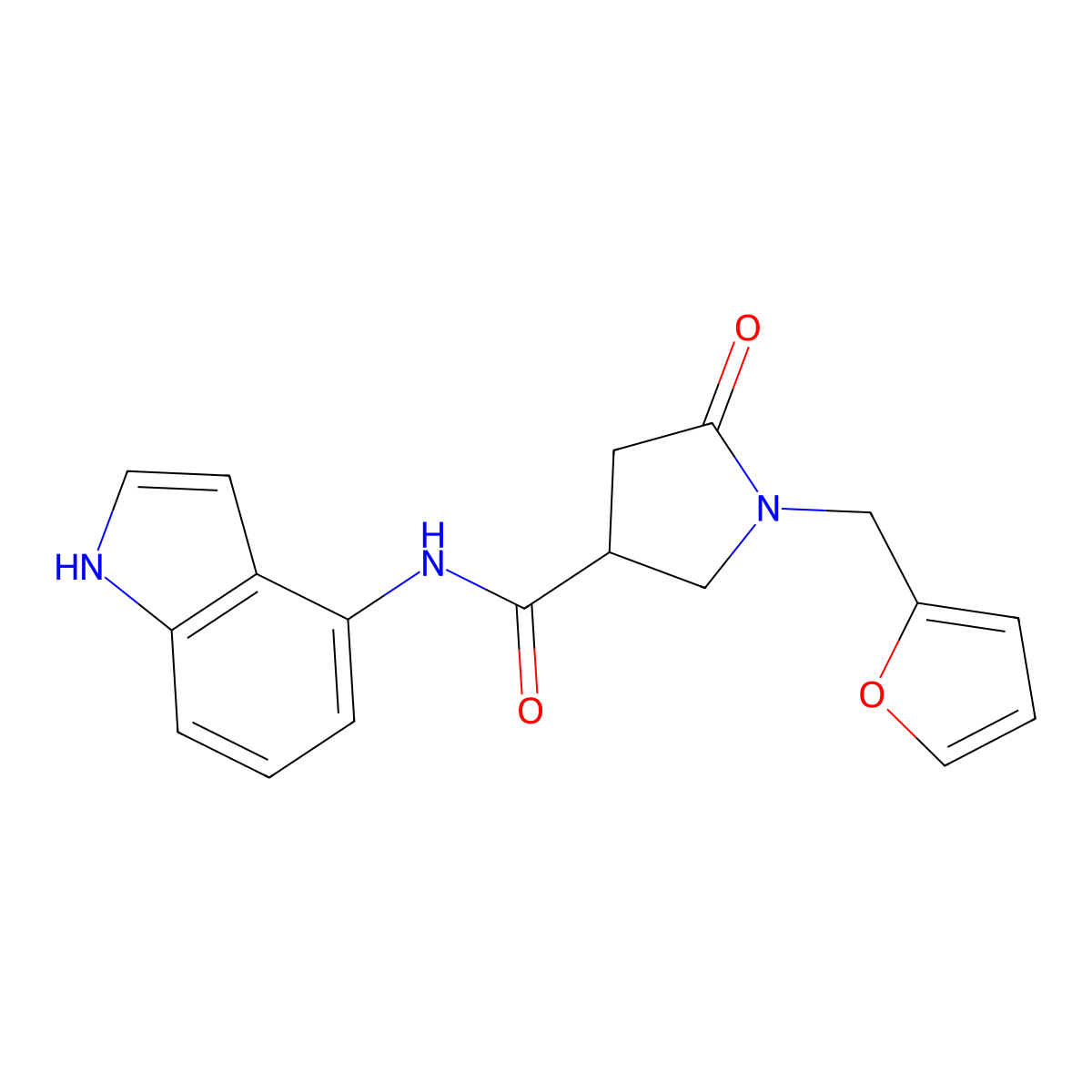 1-(furan-2-ylmethyl)-N-(1H-indol-4-yl)-5-oxopyrrolidine-3-carboxamide molecular structure, CAS 1351703-49-5
