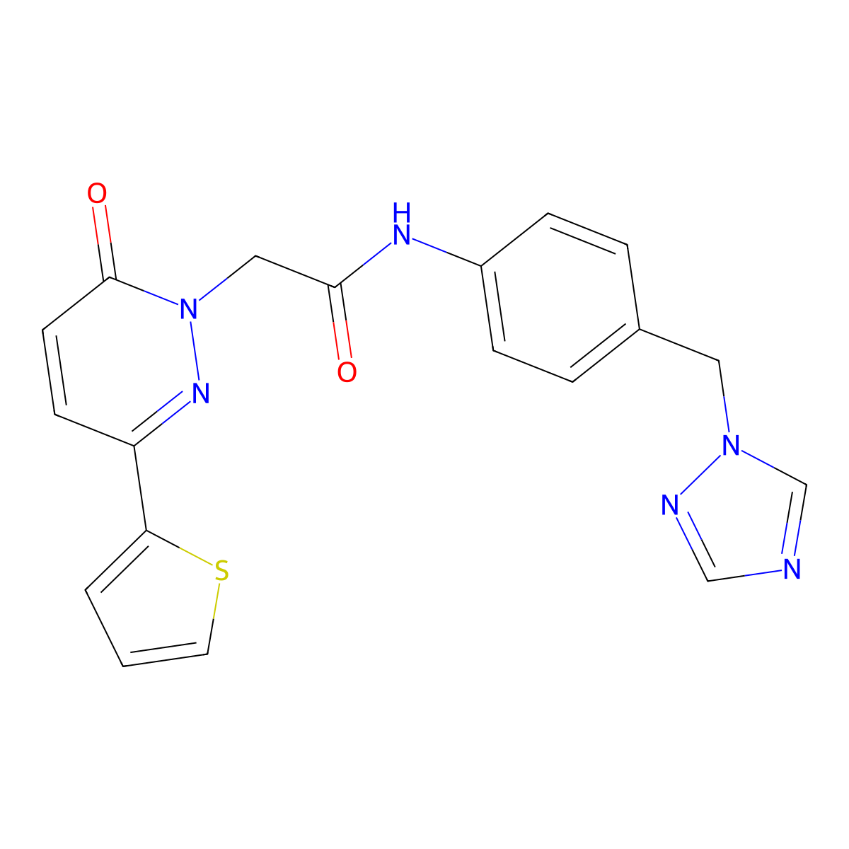 2-[6-oxo-3-(thiophen-2-yl)pyridazin-1(6H)-yl]-N-[4-(1H-1,2,4-triazol-1-ylmethyl)phenyl]acetamide molecular structure, CAS 1351703-63-3