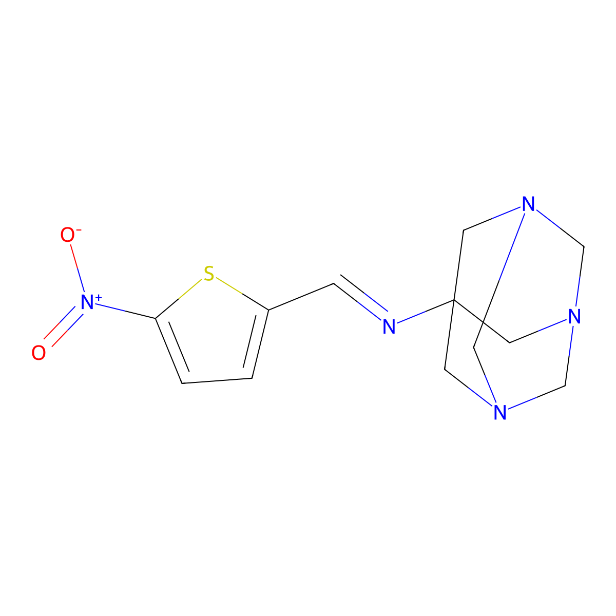 (E)-N-((5-nitrothiophen-2-yl)methylene)-1,3,5-triazaadamantan-7-amine molecular structure, CAS 1351754-01-2