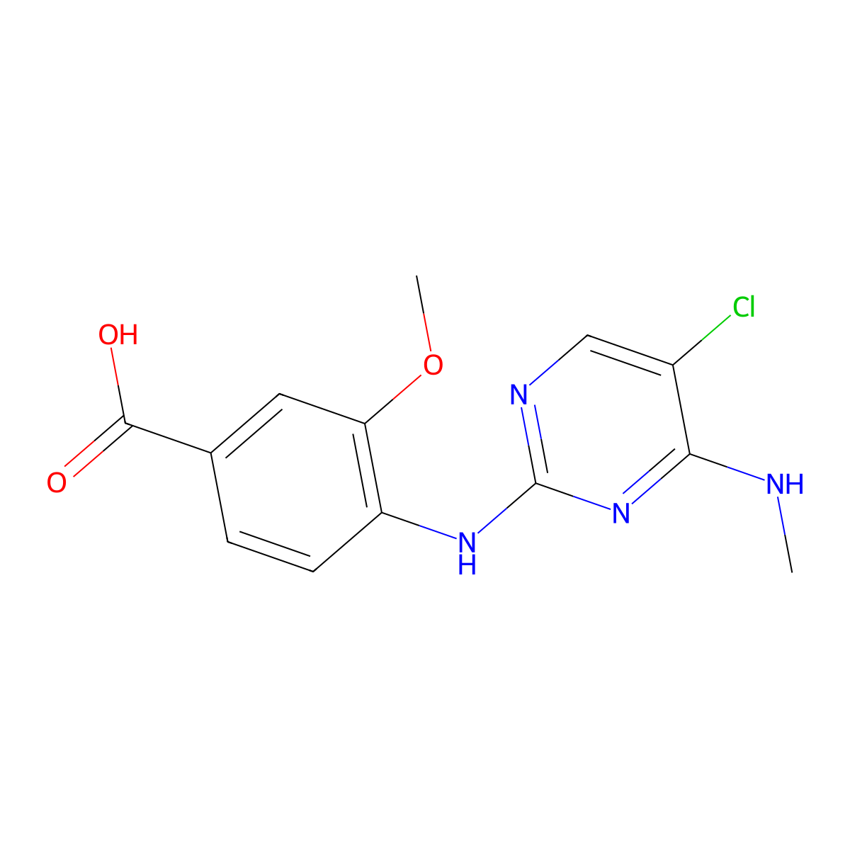 4-((5-Chloro-4-(methylamino)pyrimidin-2-yl)amino)-3-methoxybenzoic acid molecular structure, CAS 1351762-15-6