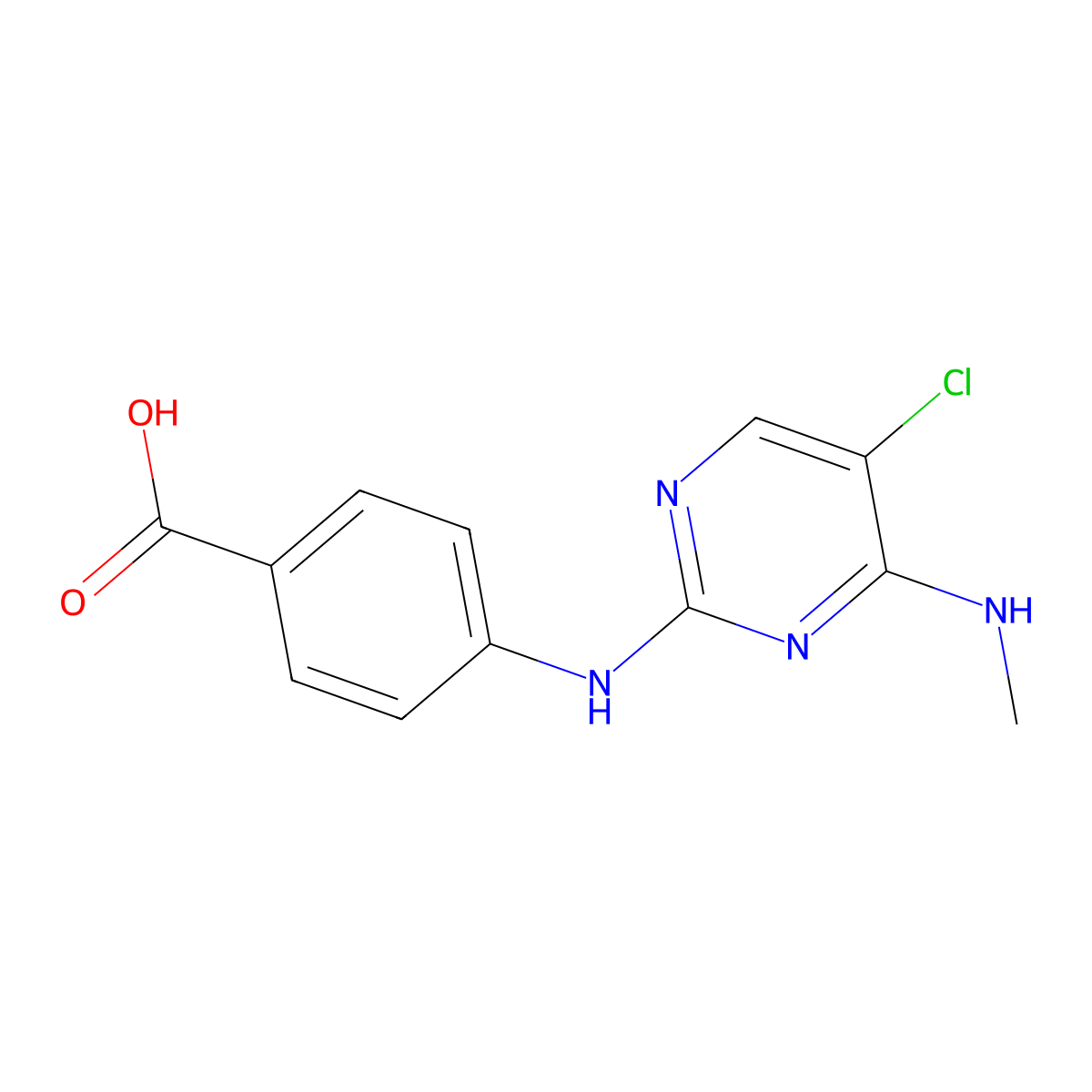 4-((5-Chloro-4-(methylamino)pyrimidin-2-yl)amino)benzoic acid molecular structure, CAS 1351762-16-7