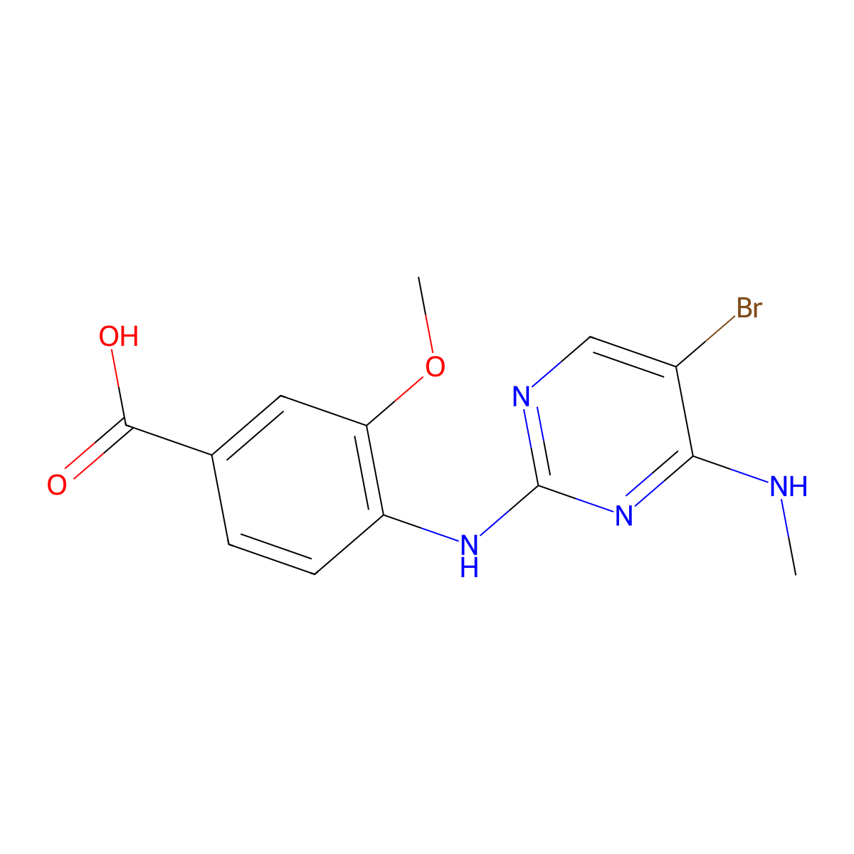4-((5-Bromo-4-(methylamino)pyrimidin-2-yl)amino)-3-methoxybenzoic acid molecular structure, CAS 1351762-21-4
