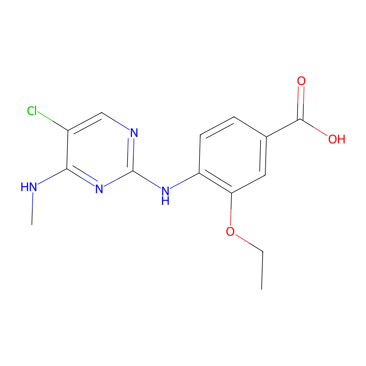 4-((5-Chloro-4-(methylamino)pyrimidin-2-yl)amino)-3-ethoxybenzoic acid molecular structure, CAS 1351762-29-2
