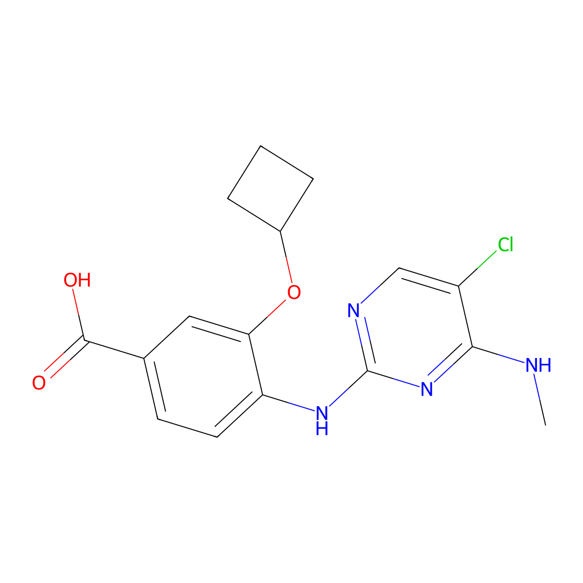 4-((5-Chloro-4-(methylamino)pyrimidin-2-yl)amino)-3-cyclobutoxybenzoic acid molecular structure, CAS 1351762-30-5