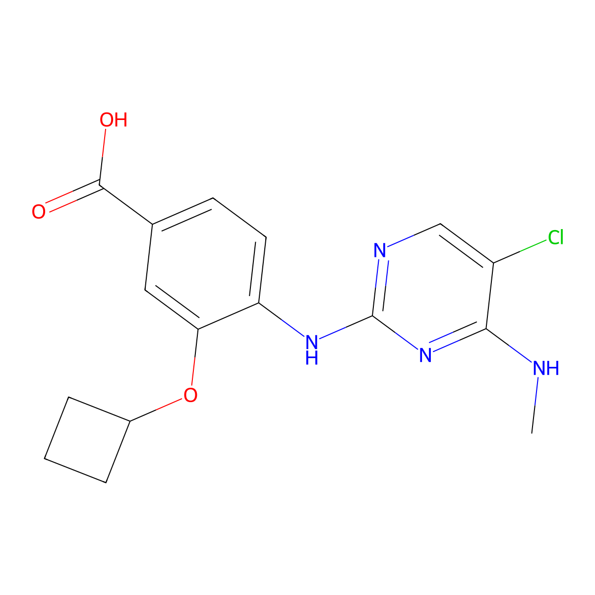 4-((5-Chloro-4-(methylamino)pyrimidin-2-yl)amino)-3-cyclobutoxybenzoic acid molecular structure, CAS 1351762-30-5