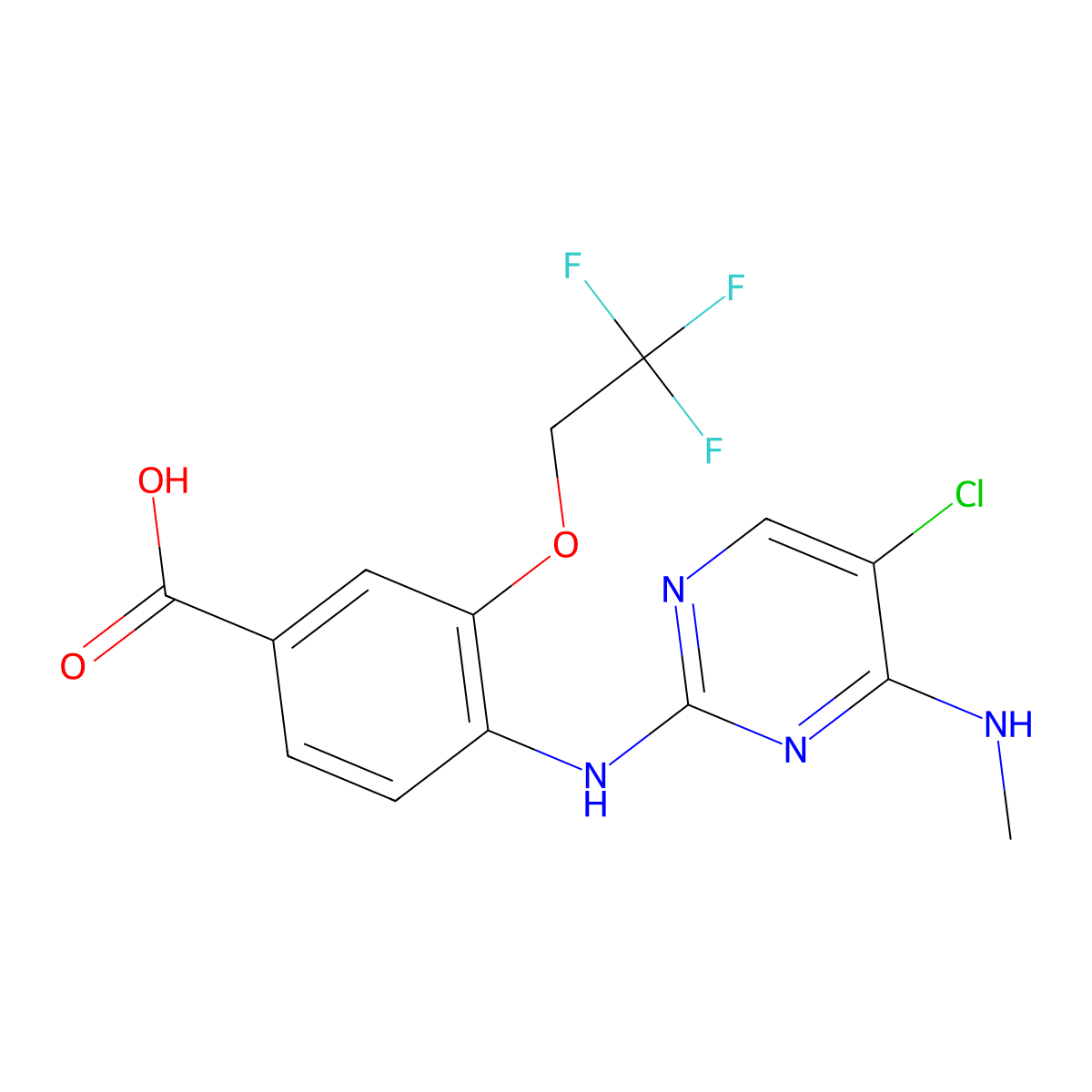 4-((5-Chloro-4-(methylamino)pyrimidin-2-yl)amino)-3-(2,2,2-trifluoroethoxy)benzoic acid molecular structure, CAS 1351762-31-6