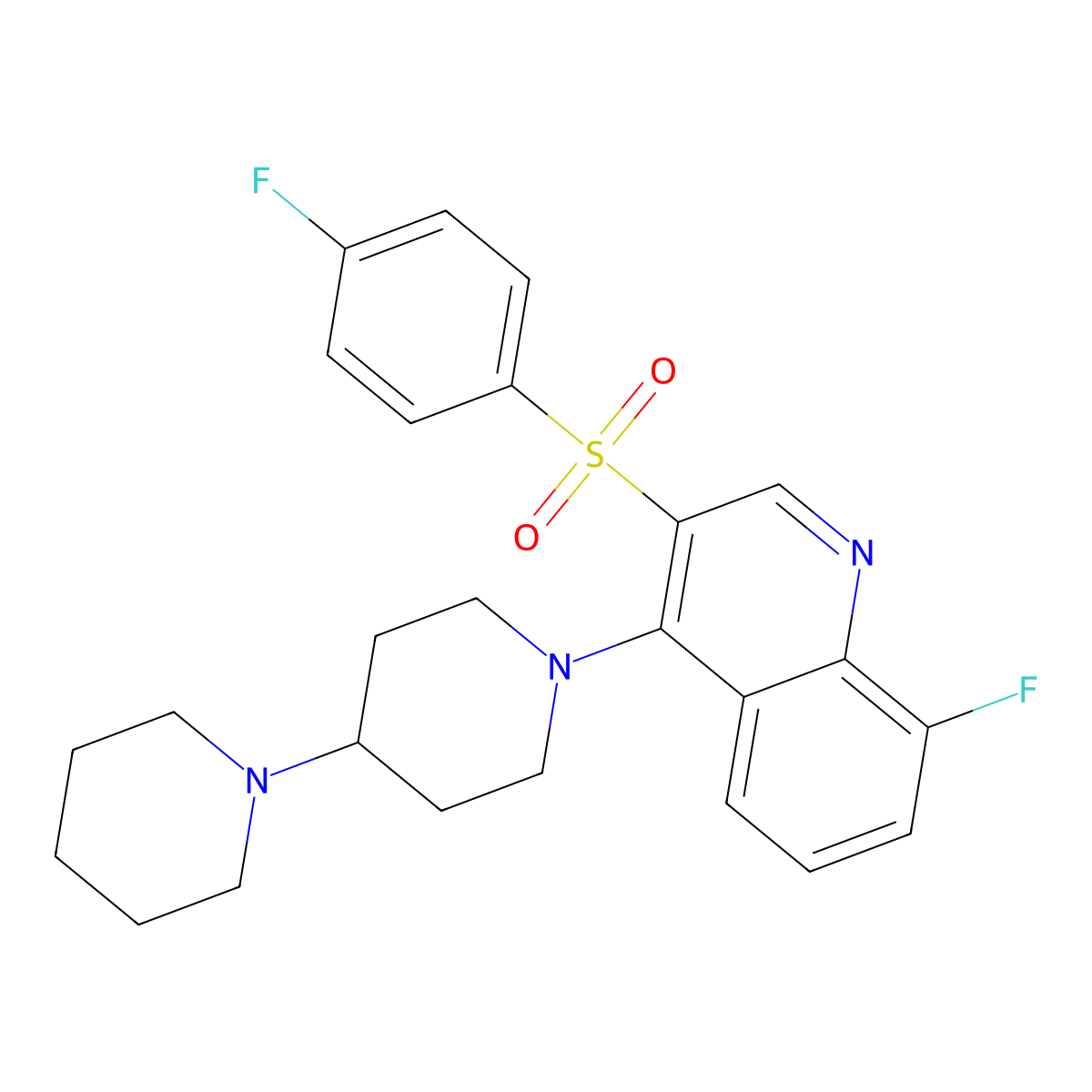 1'-{8-Fluoro-3-[(4-fluorophenyl)sulfonyl]quinolin-4-yl}-1,4'-bipiperidine molecular structure, CAS 1351771-09-9