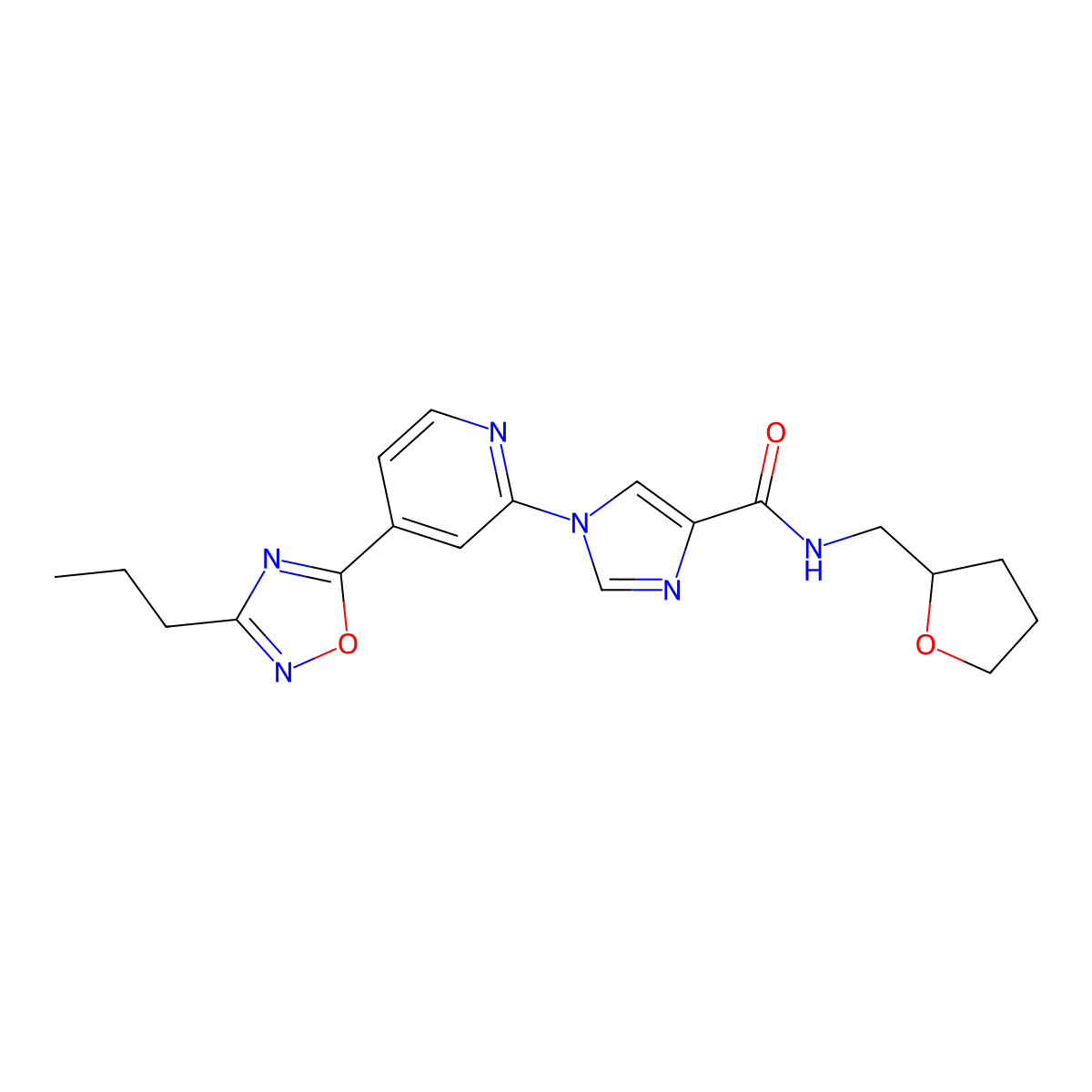 1-[4-(3-propyl-1,2,4-oxadiazol-5-yl)pyridin-2-yl]-N-(tetrahydrofuran-2-ylmethyl)-1H-imidazole-4-carboxamide molecular structure, CAS 1351771-20-4