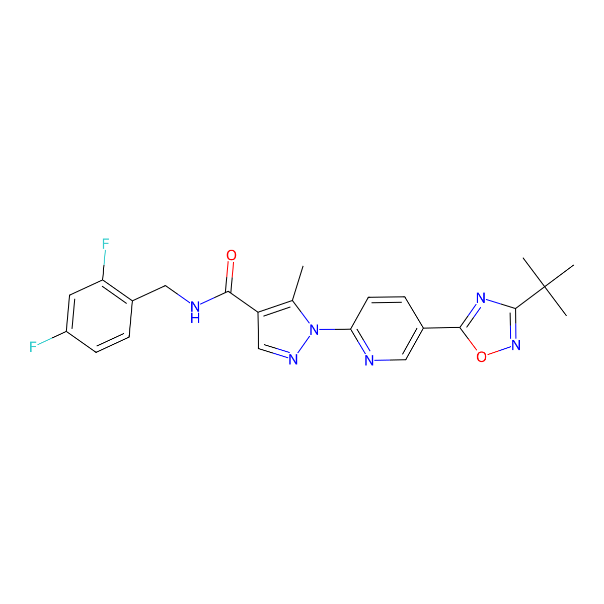 1-[5-(3-tert-butyl-1,2,4-oxadiazol-5-yl)pyridin-2-yl]-N-(2,4-difluorobenzyl)-5-methyl-1H-pyrazole-4-carboxamide molecular structure, CAS 1351771-26-0