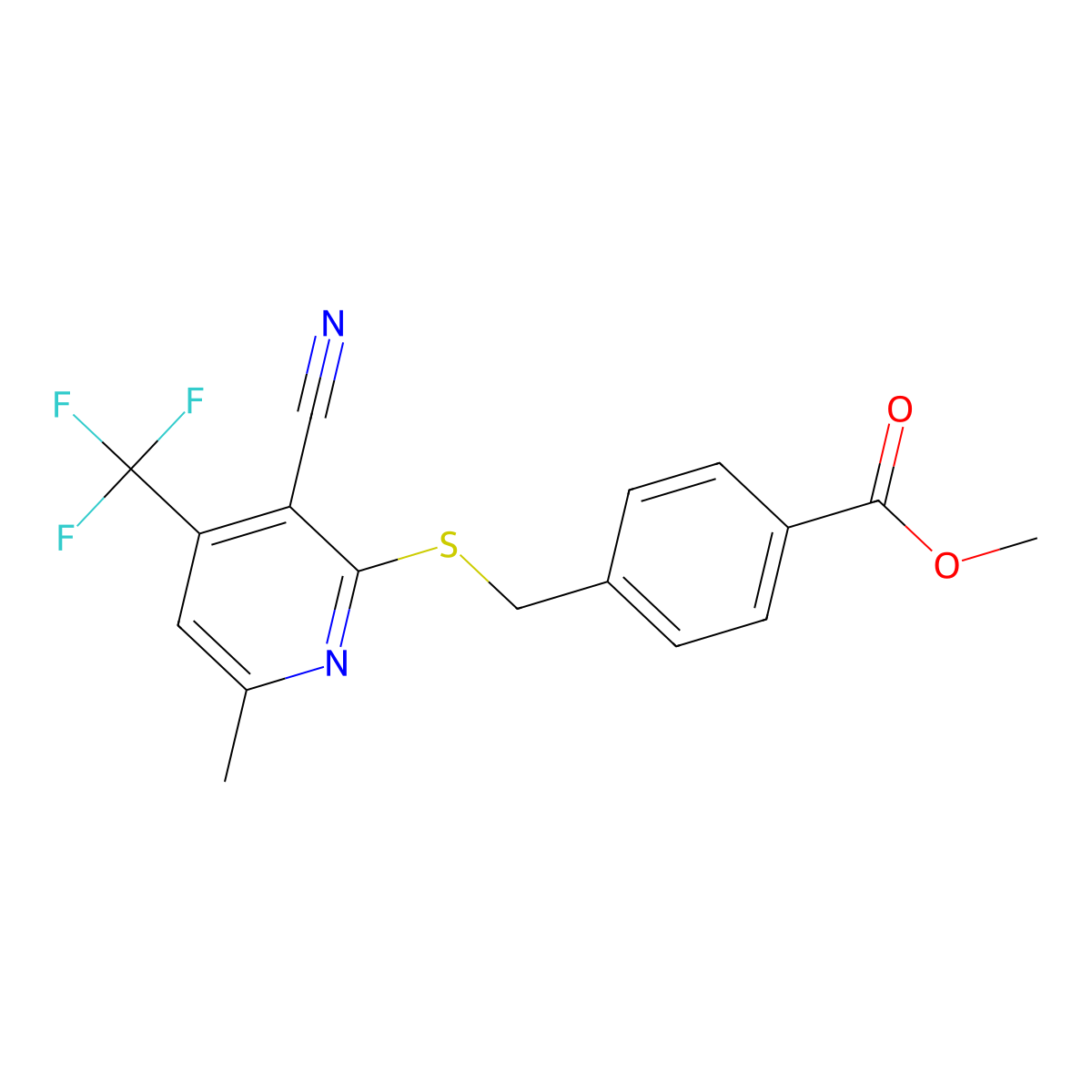 Methyl 4-({[3-cyano-6-methyl-4-(trifluoromethyl)pyridin-2-yl]sulfanyl}methyl)benzoate molecular structure, CAS 1351772-00-3